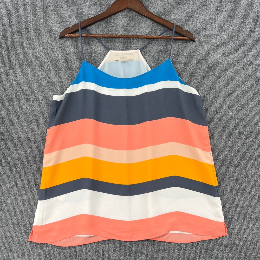 LOFT Cami Tank Top Womens Size M Multicolor Striped Spaghetti Strap Beachy